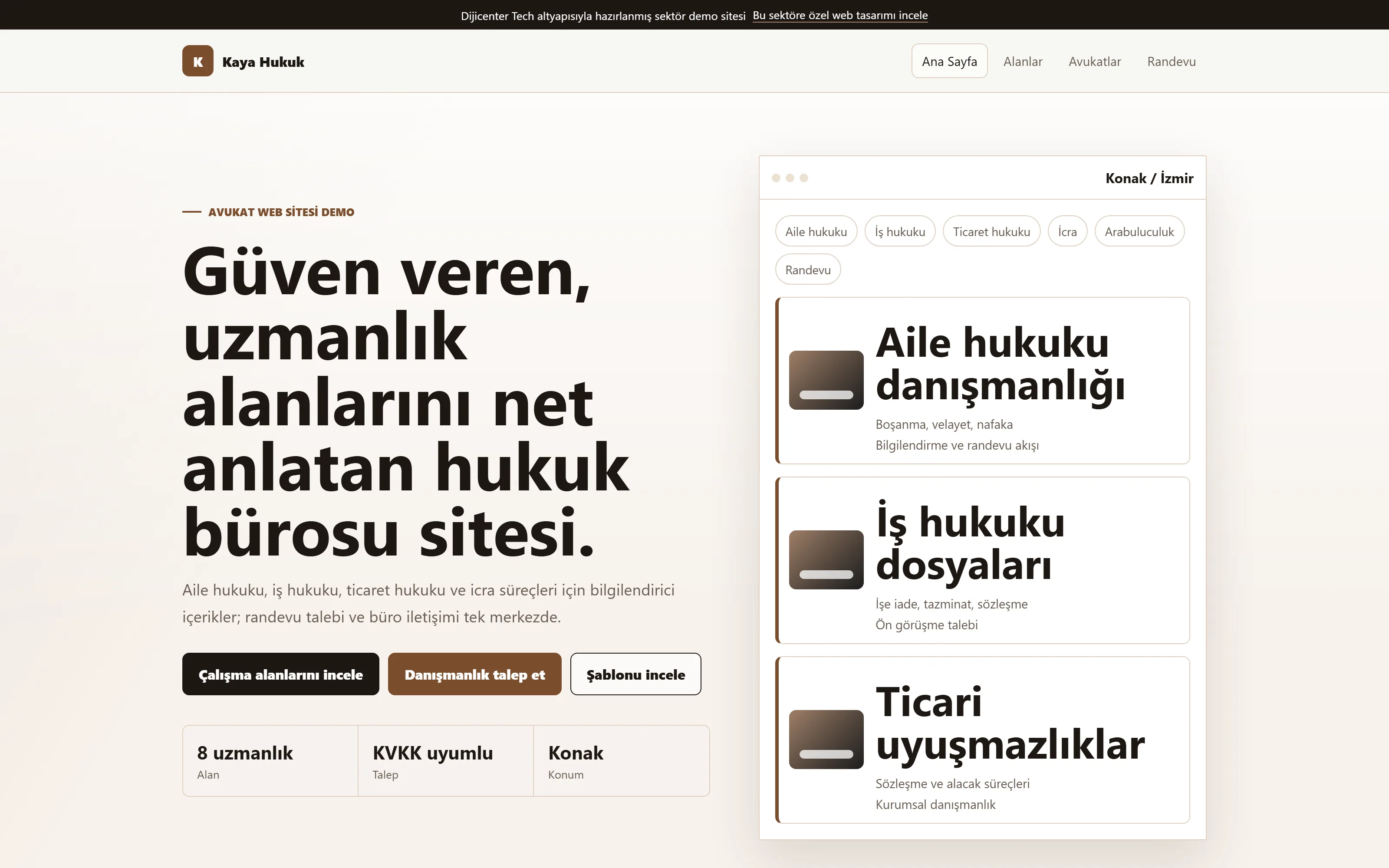 Hukuk bürosu web sitesi demo ekranı