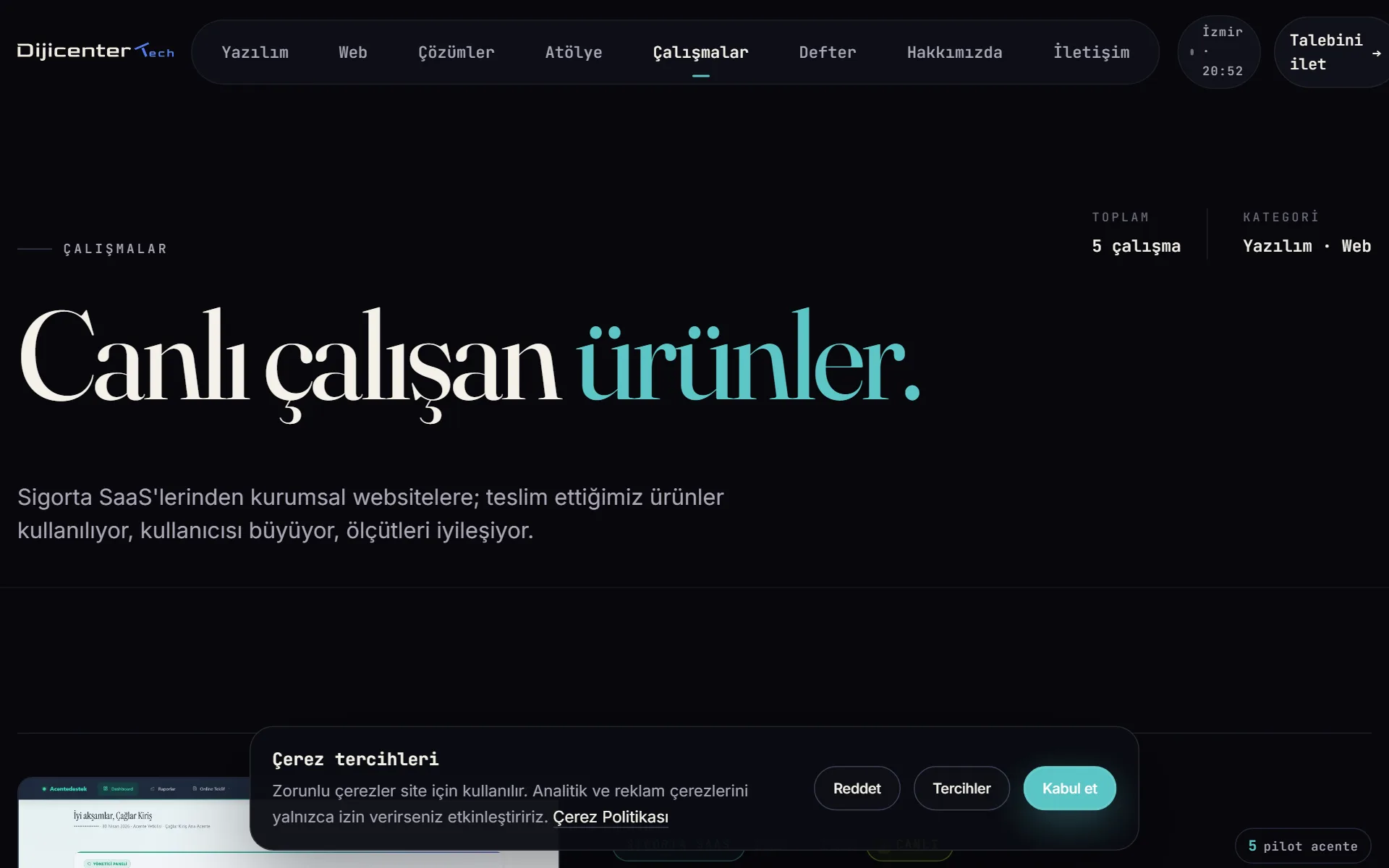 Çalışmalar sayfası, canlı ürün ve tasarım vakaları