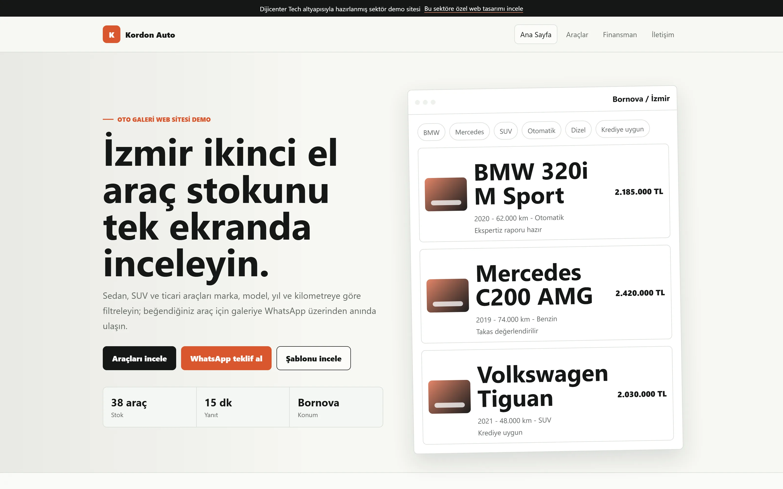 Kurumsal web sitesi hero ve performans odaklı şablon ekranı