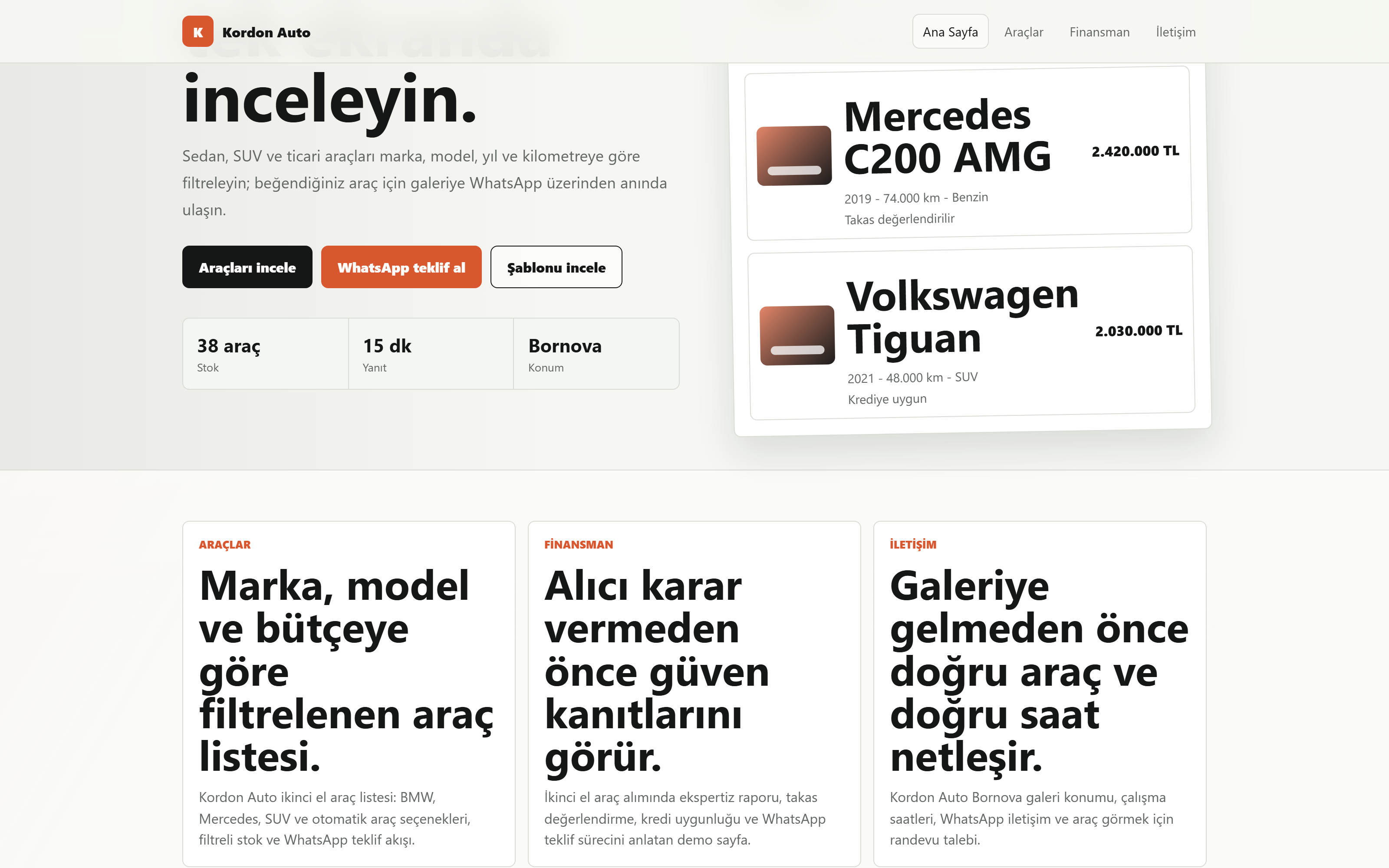 Araç listeleme — filtreli arama ve sıralama
