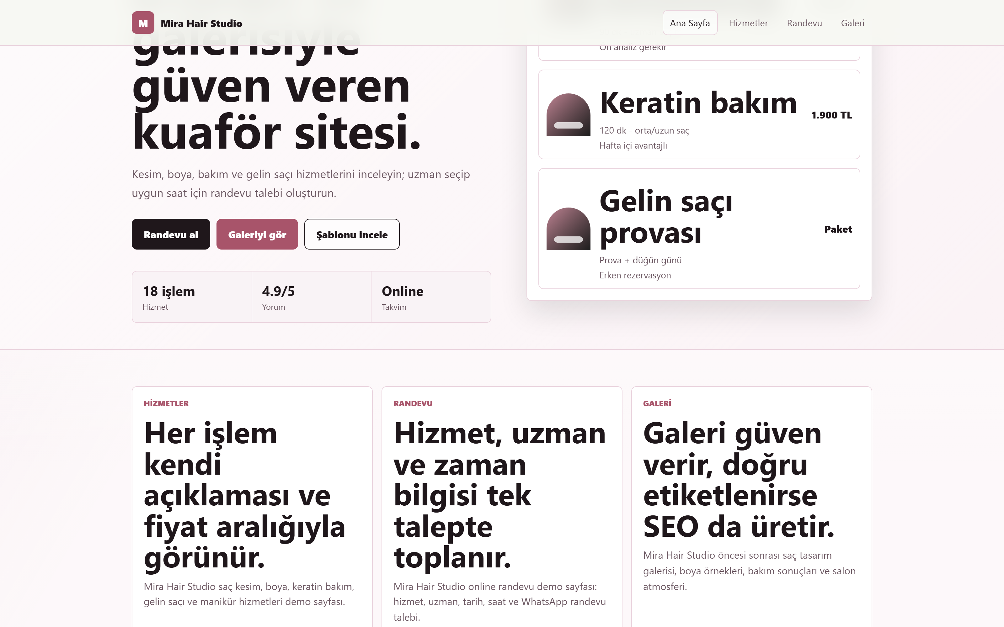 Hizmet listesi — kesim, boya, bakım ve makyaj