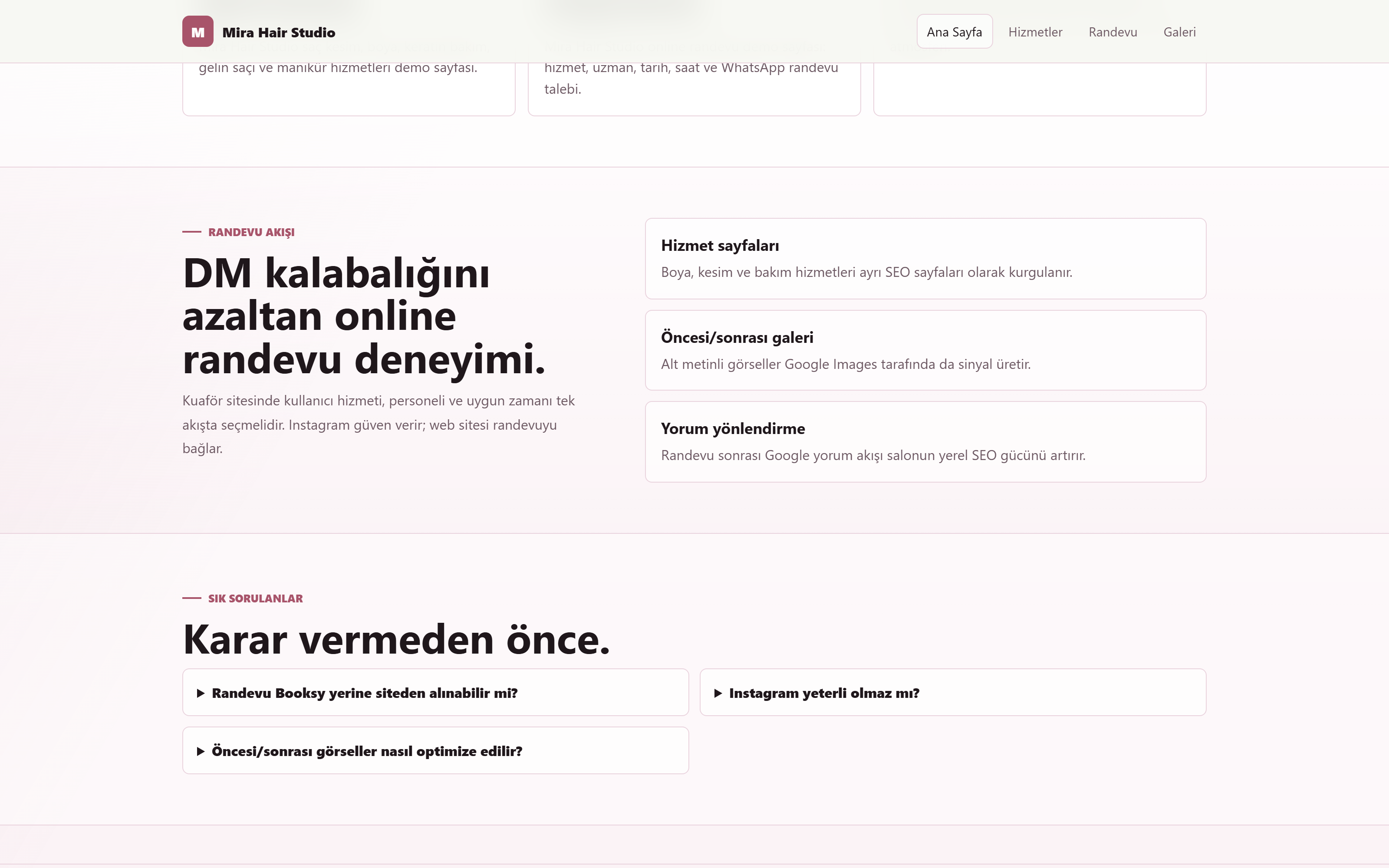 Randevu — hizmet, personel ve saat seçimi