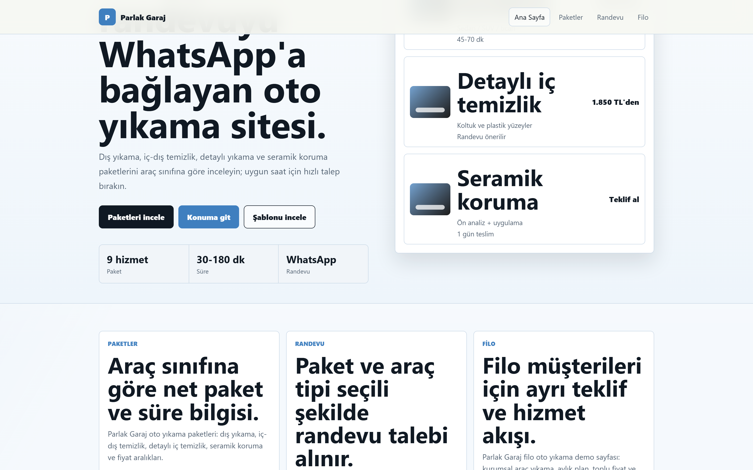 Paket listesi — iç-dış, detaylı temizlik ve seramik