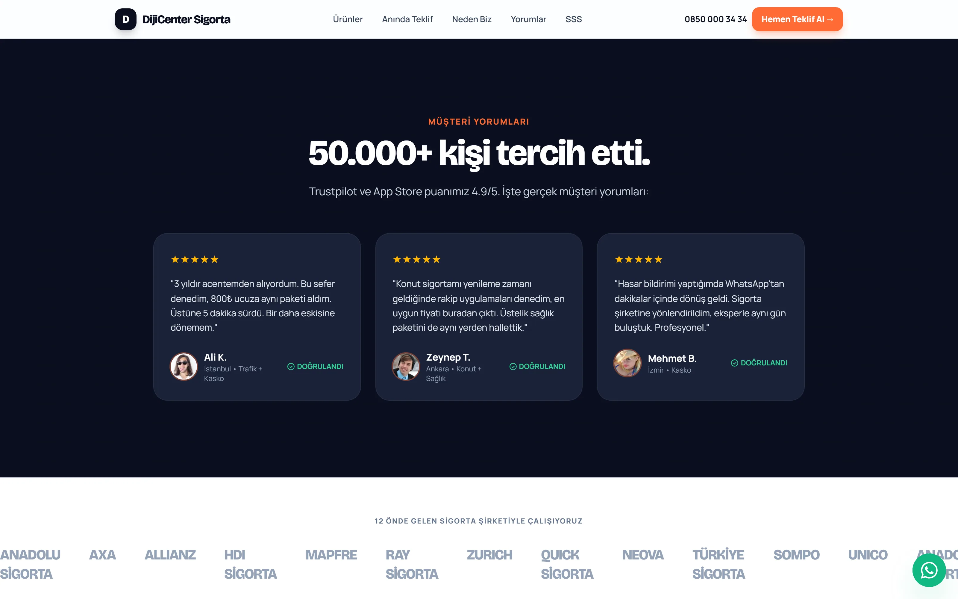 Paket / fiyatlandırma ve teklif yönlendirme alanı