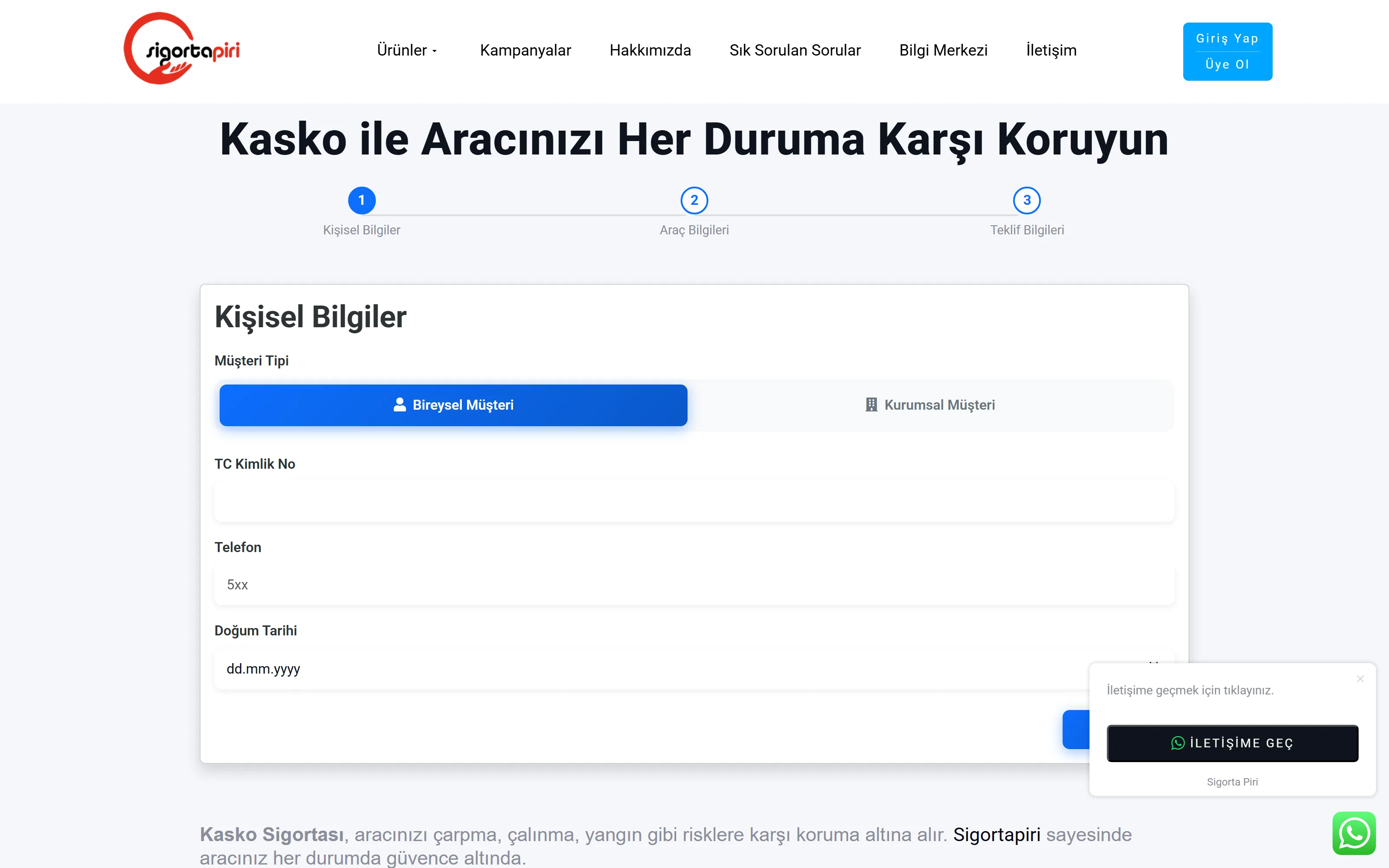 Kasko ürün sayfası — kapsam karşılaştırma