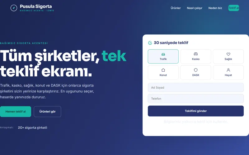 Pusula Sigorta web tasarım önizleme