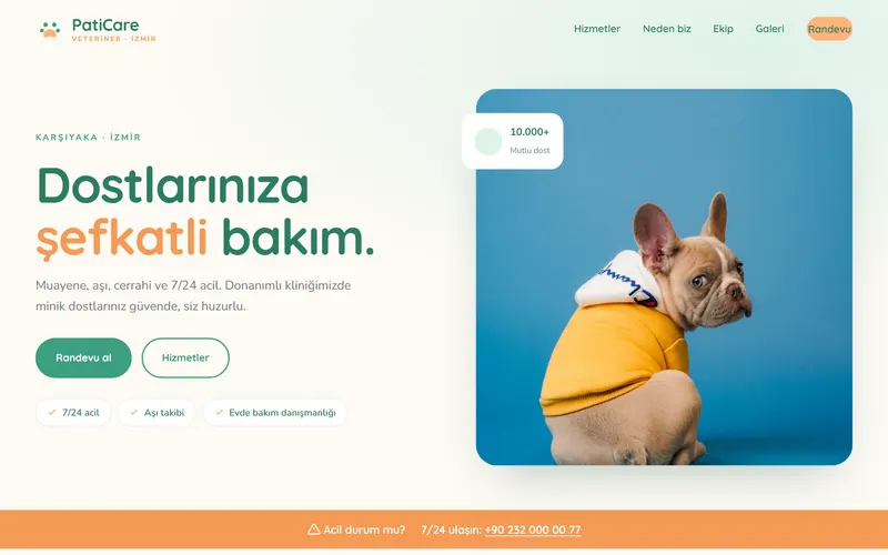PatiCare web tasarım önizleme